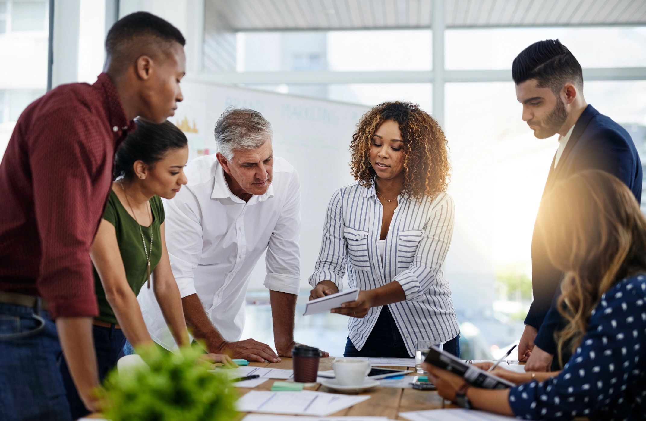 Creative employees working together in a modern office